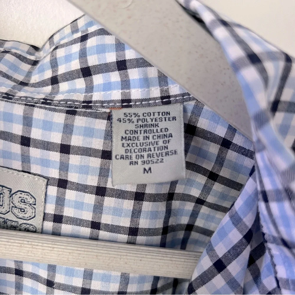 Campus Specialties UNC Tar Heel Men Blue Checkered Shirt Embroidered logo Sz M